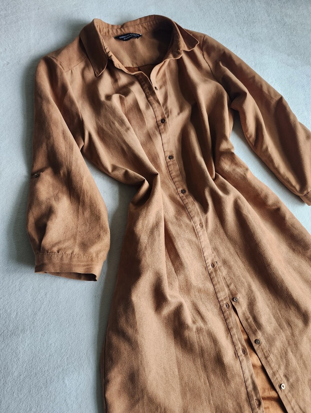 Dorothy Perkins Faux Suede Button Down Shirt Dress - Copper Brown, Size US 10